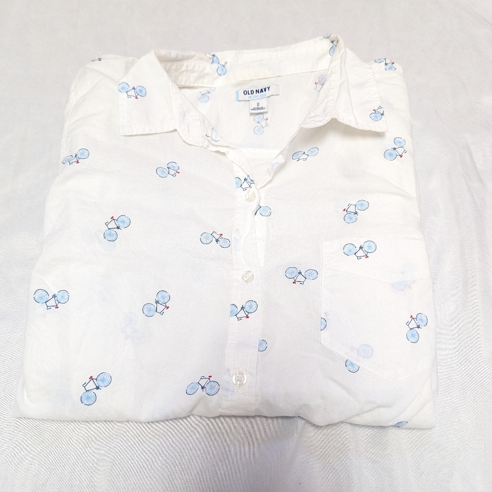 Old Navy Slim Fit Bicycle Printed 100% Cotton Button Front Shirt